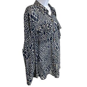 Charter Club Women's Sheer Blue White Collar Button Long Sleeve Top Blouse SZ XL